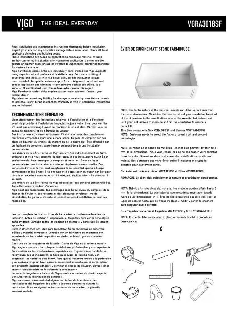 VIGO VGRA3018SF User manual VIGO VGRA3018SF User manual