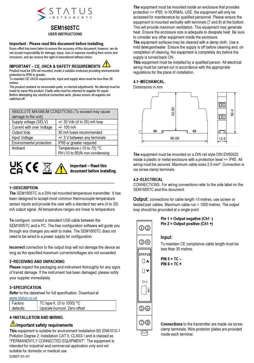 Status SEM1605TC User instructions