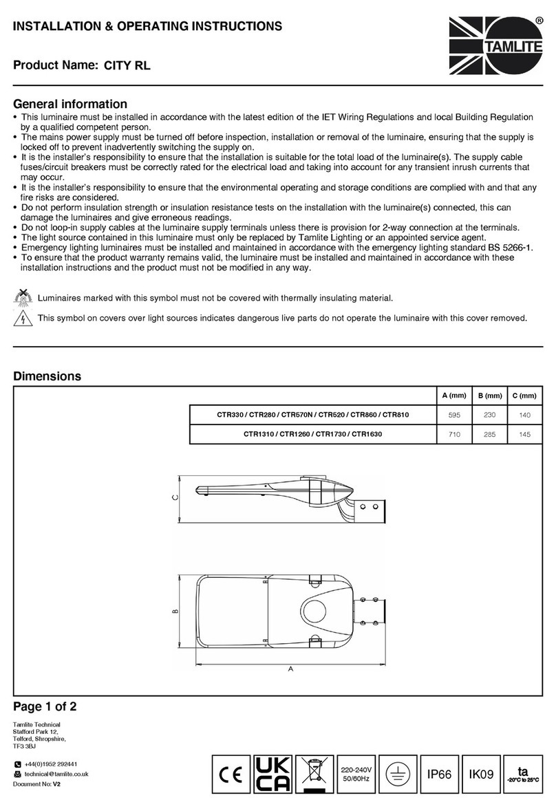Tamlite CITY RL Installation & operating instructions