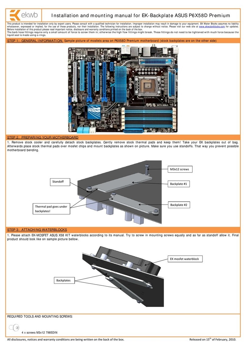 ekwb EK-Backplate ASUS P6X58D Premium Installation and mounting manuals