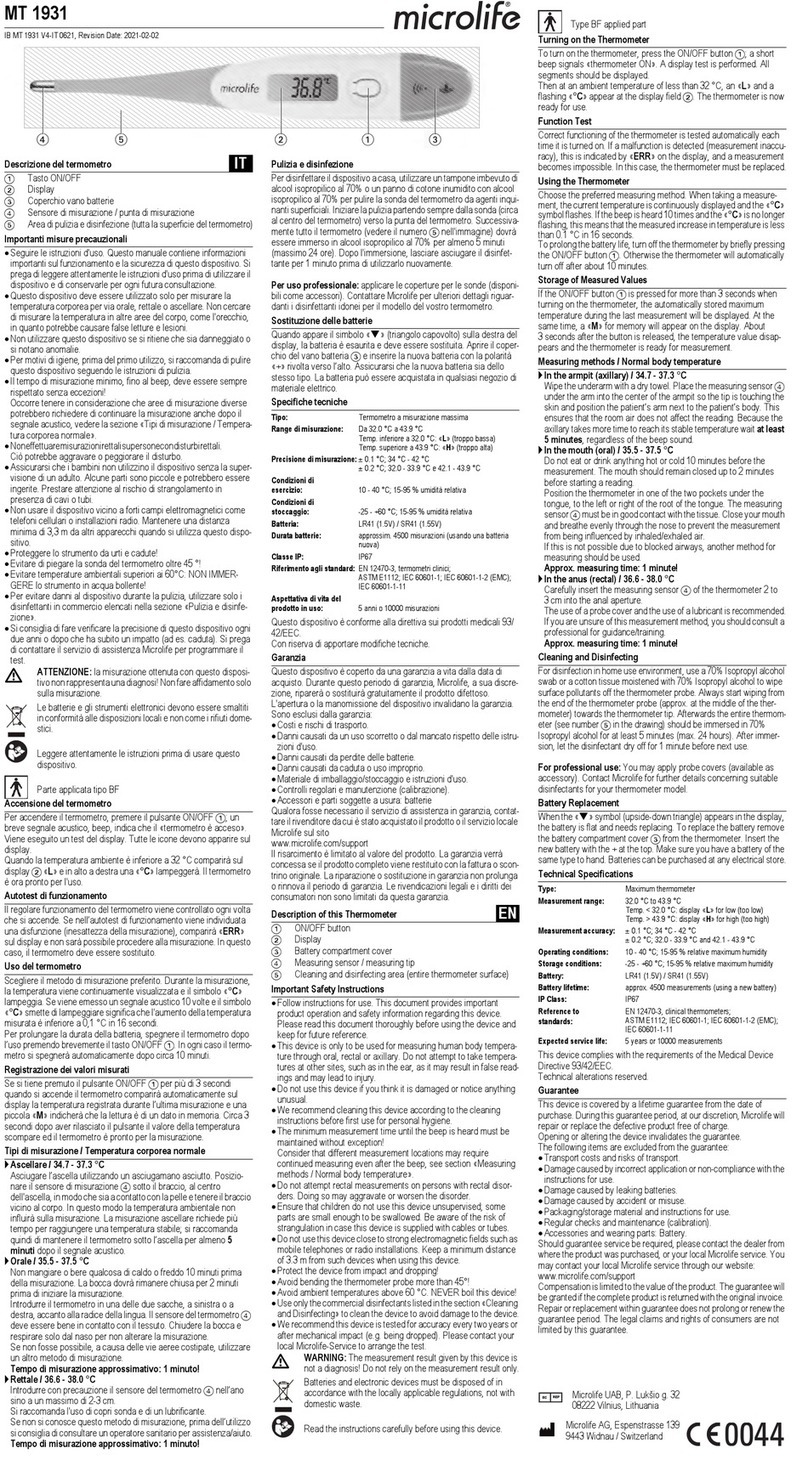 Microlife MT 1931 User manual