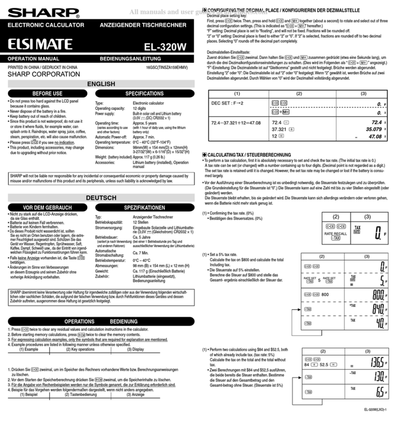 Sharp ELSIMATE EL-320W User manual