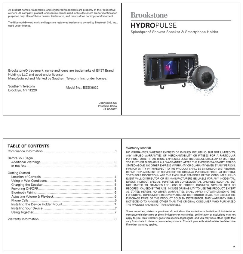 Brookstone HYDROPULSE BSSK9032 manual