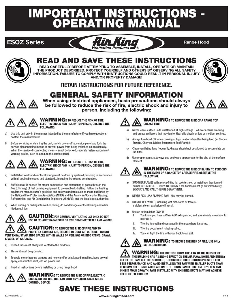 Air King ESQZ Series Important instructions & operating manual