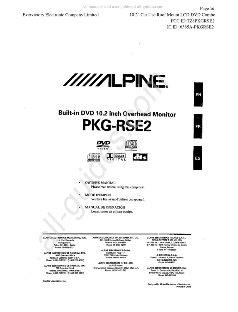 Alpine PKG-RSE2 - DVD Player With LCD Monitor owner's manual
