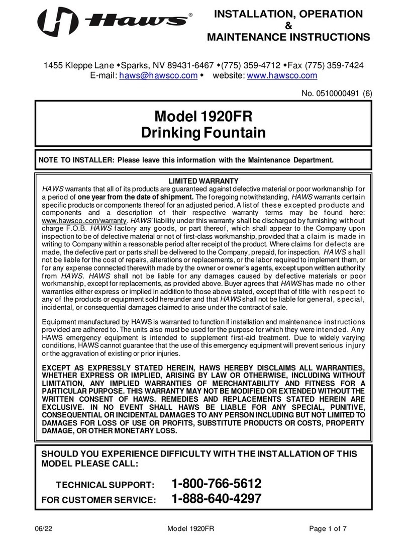 Haws 1920FR Installation, operation & maintenance instructions