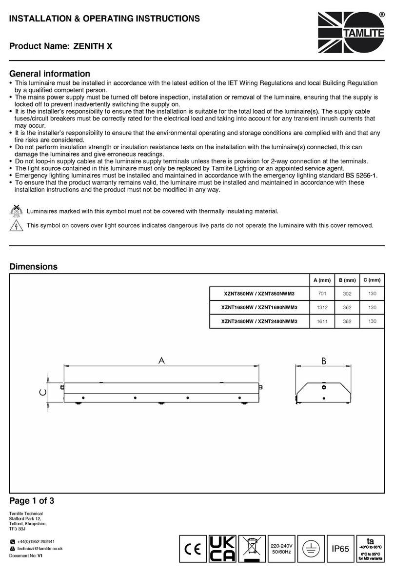 Tamlite ZENITH X Series Installation & operating instructions