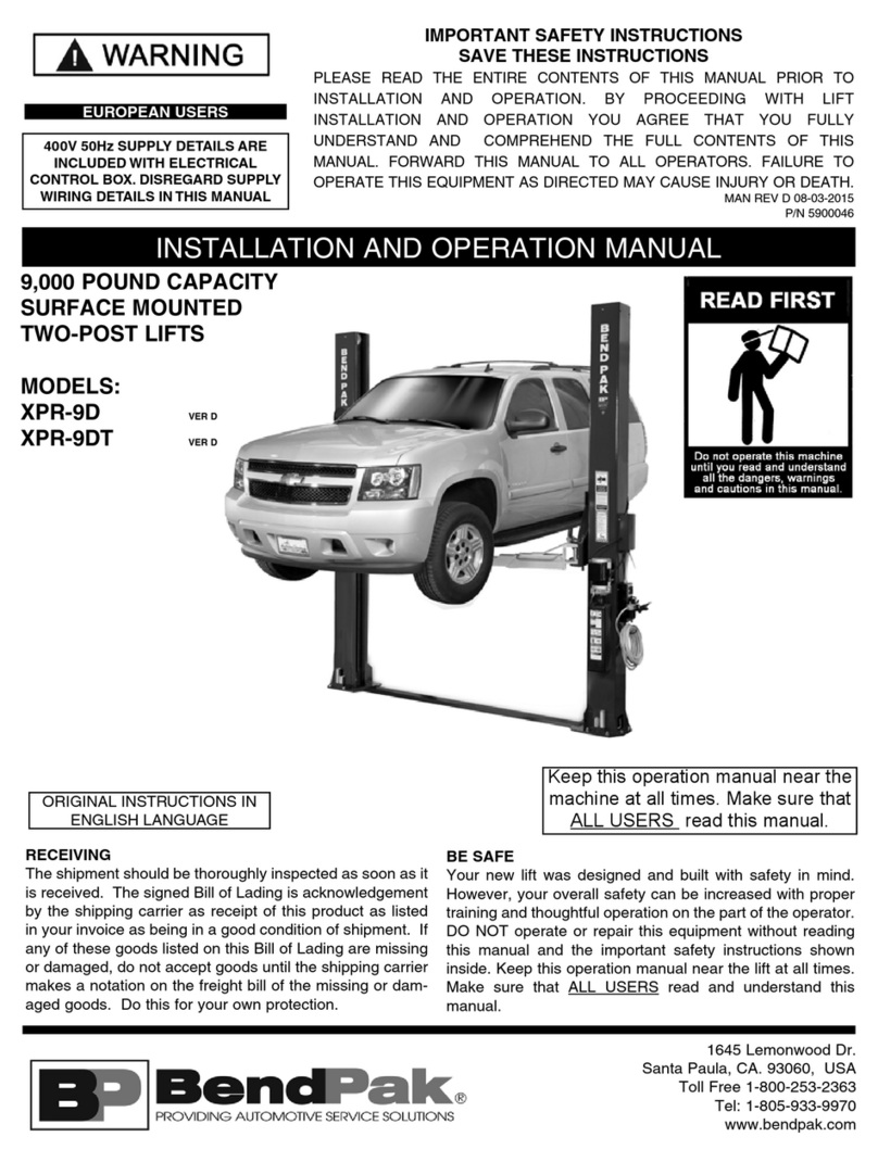 Bend-Pak XPR-9DT User manual