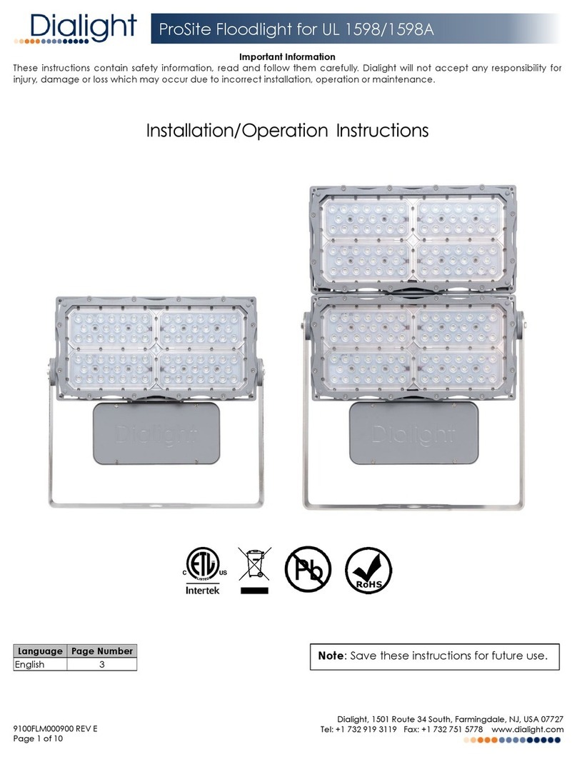 Dialight ProSite Floodlight UL 1598 Installation & operation instructions