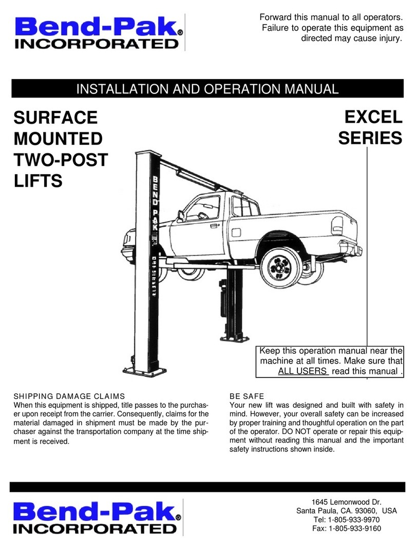 Bend-Pak EXCEL Series Installation and operation manual