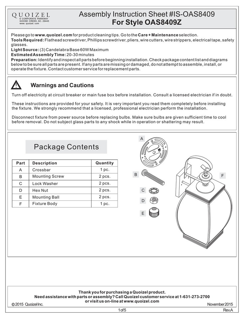 Quoizel OAS8409Z Assembly instruction sheet
