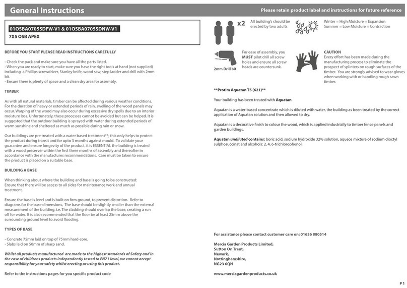 Mercia Garden Products 01OSBA0705SDNW-V1 Instruction manual