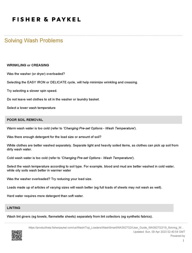 Fisher & Paykel WA3927G2 Troubleshooting