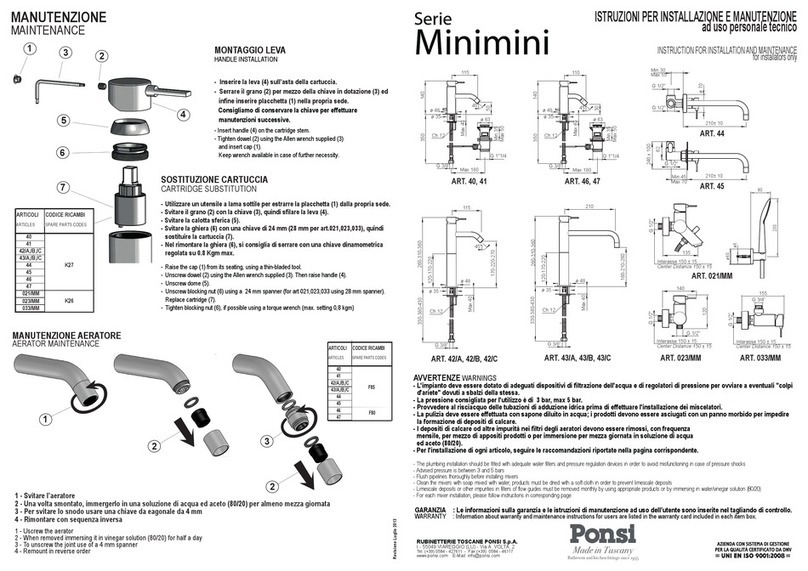 Ponsi Rubinetterie Toscane Minimini Series Instructions for installation Ponsi Rubinetterie Toscane Minimini Series Instructions for installation