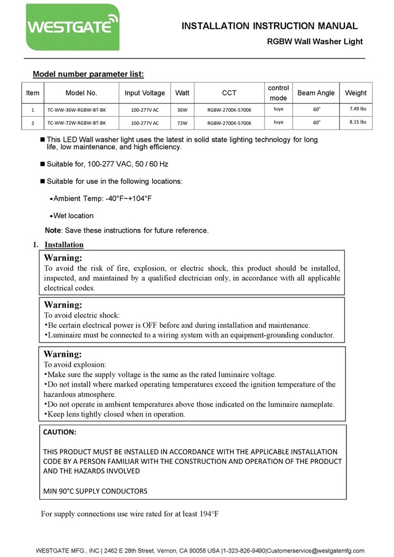 Westgate TC-WW-36W-RGBW-BT-BK Installation instructions manual