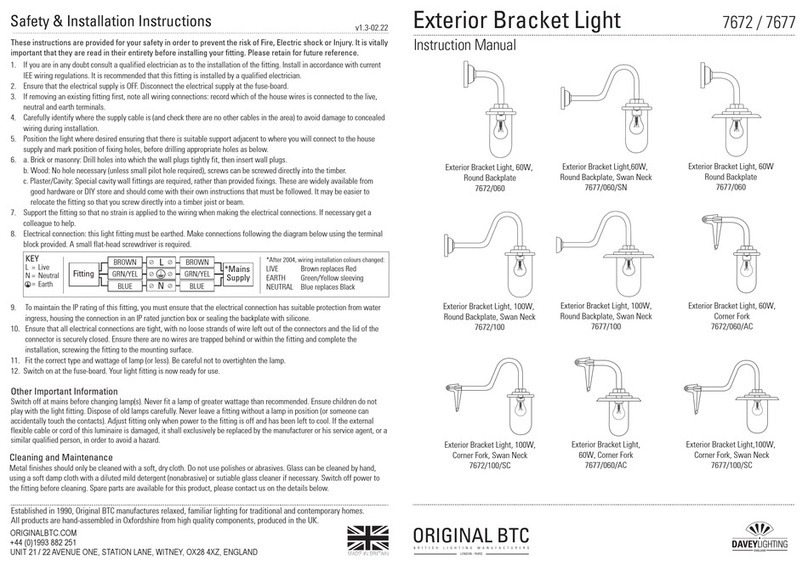Original BTC Davey Lighting 7672 Safety & installation instructions Original BTC Davey Lighting 7672 Safety & installation instructions