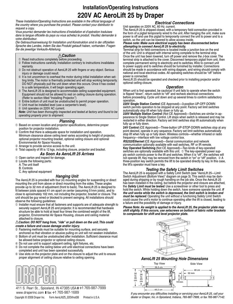 Draper AeroLift 25 Installation & operating instructions