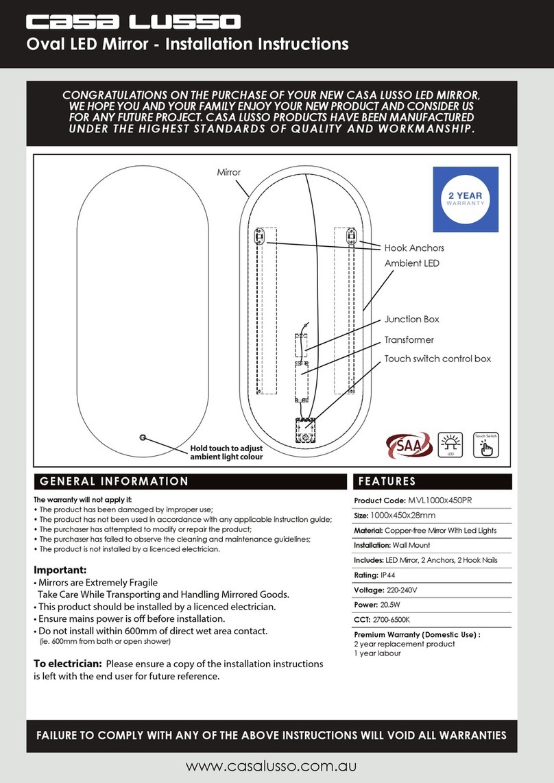 Casa Lusso MVL1000x450PR installation instructions