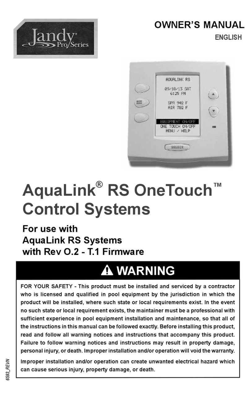 Jandy Pro Series AquaLink RS OneTouch Control Systems owner's manual