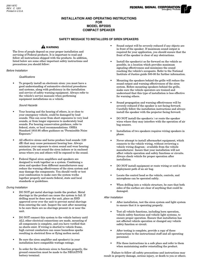 Federal Signal Corporation BP350S Installation and operating instructions
