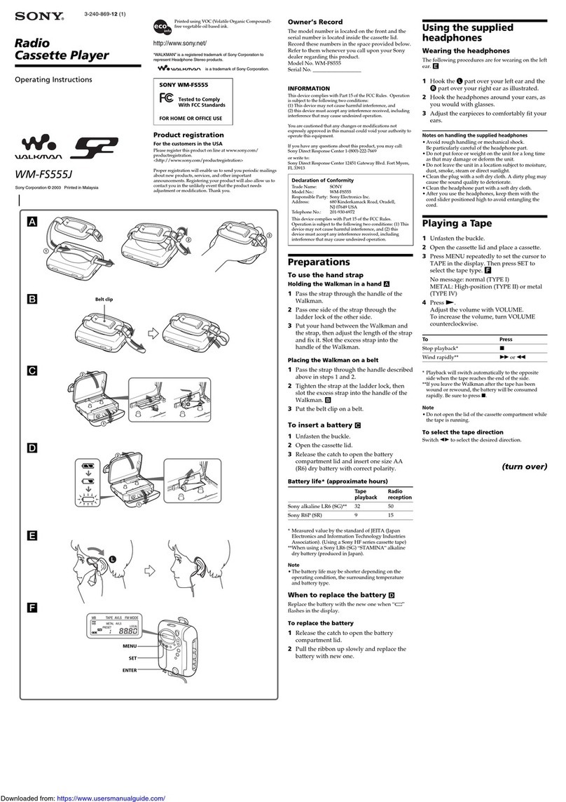 Sony WM-FS555J - Walkman User manual Sony WM-FS555J - Walkman User manual