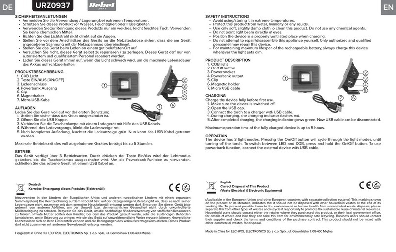 Rebel Light URZ0937 quick start guide