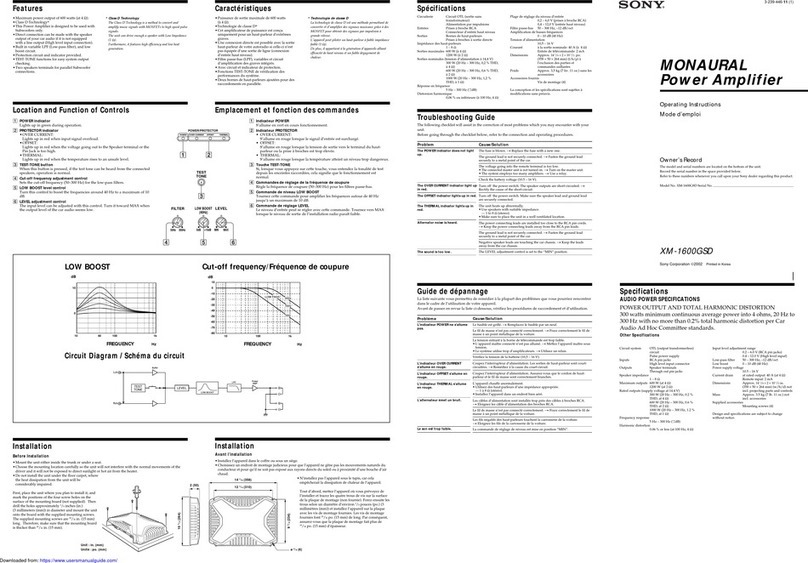 Sony XM-1600GSD Marketing Specifications,... User manual
