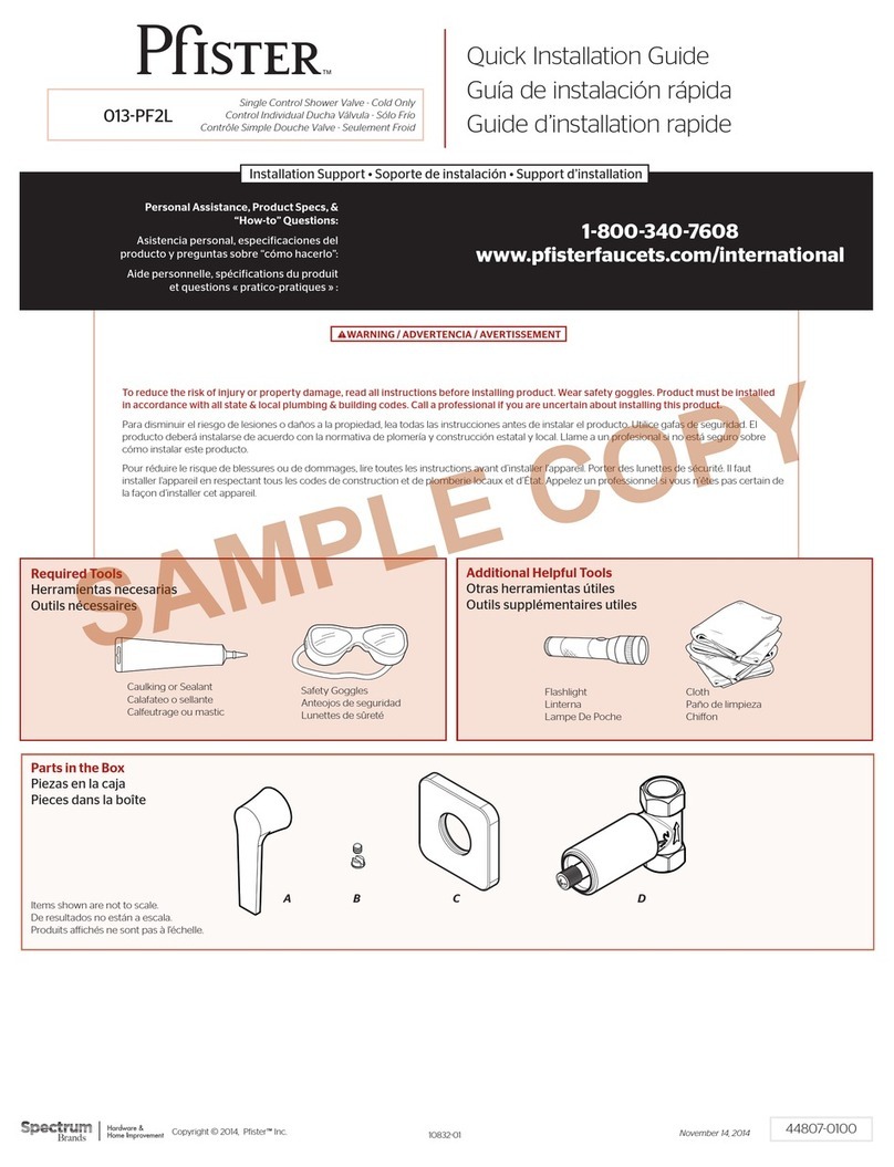Spectrum Brands Pfister 013-PF2L Quick installation guide Spectrum Brands Pfister 013-PF2L Quick installation guide