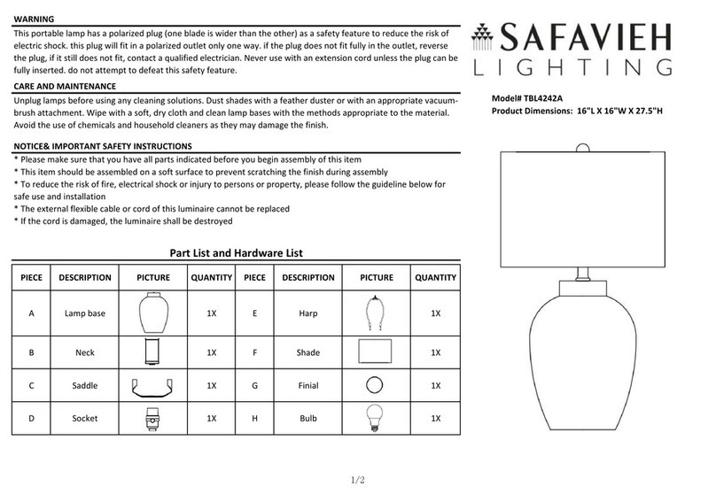 Safavieh Lighting PORTCIA TBL4242A manual Safavieh Lighting PORTCIA TBL4242A manual