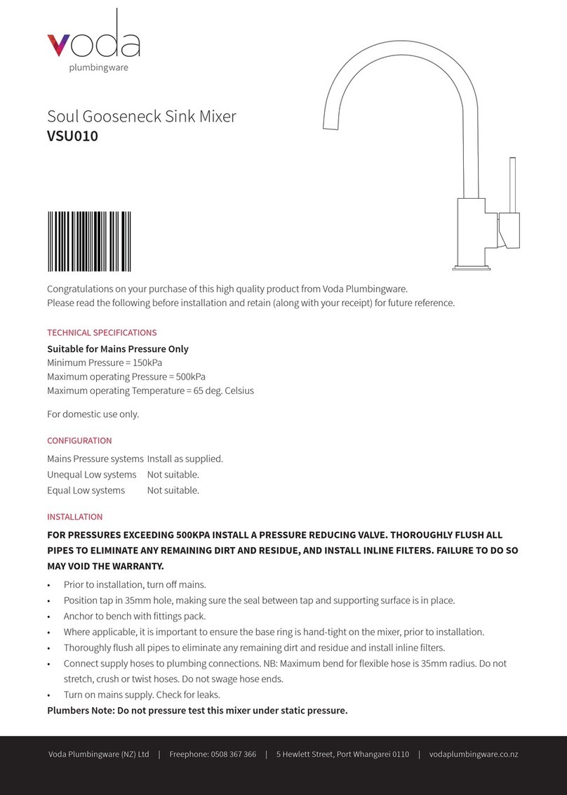 Voda Plumbingware VSU010 quick start guide Voda Plumbingware VSU010 quick start guide