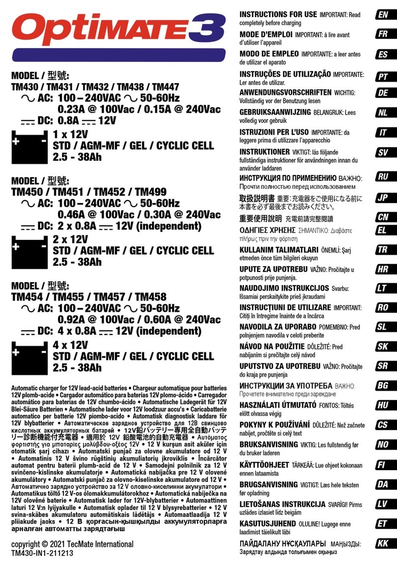 TecMate Optimate 3 TM431 Instructions for use TecMate Optimate 3 TM431 Instructions for use