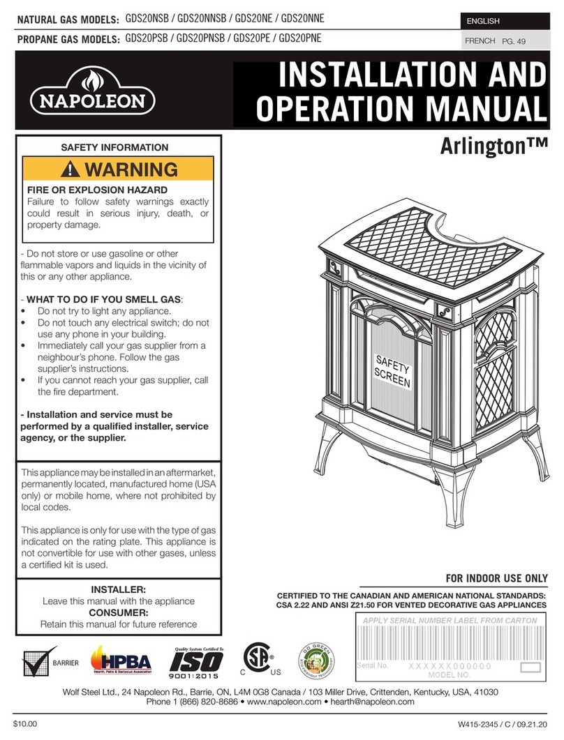 Napoleon Arlington GDS20NNSB Installation and operation manual Napoleon Arlington GDS20NNSB Installation and operation manual