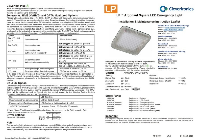 Clevertronics LP Argonaut Installation & Maintenance Instruction Manual