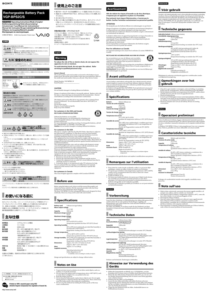 Sony Vaio VGP-BPS2S User manual