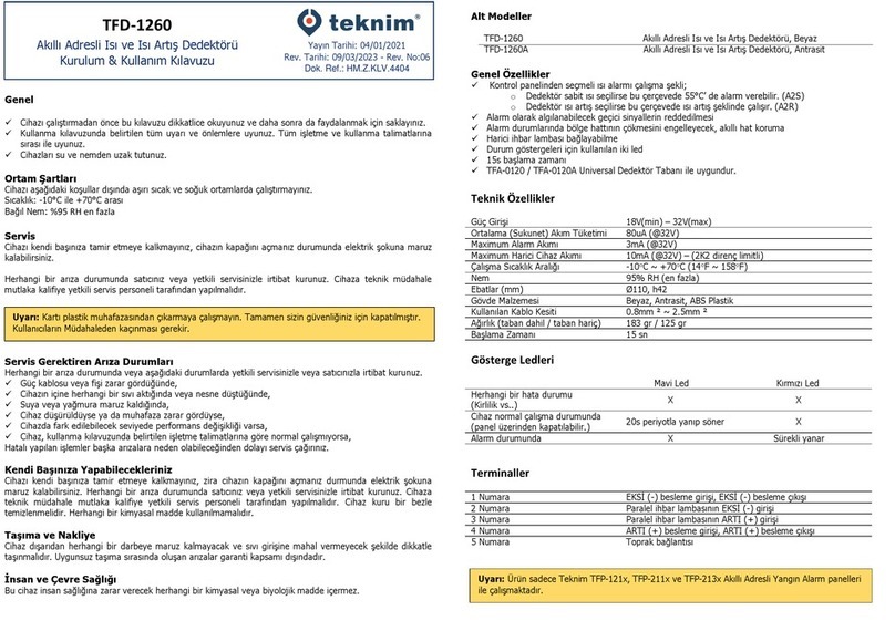 Teknim TFD-1260 Instruction Manual