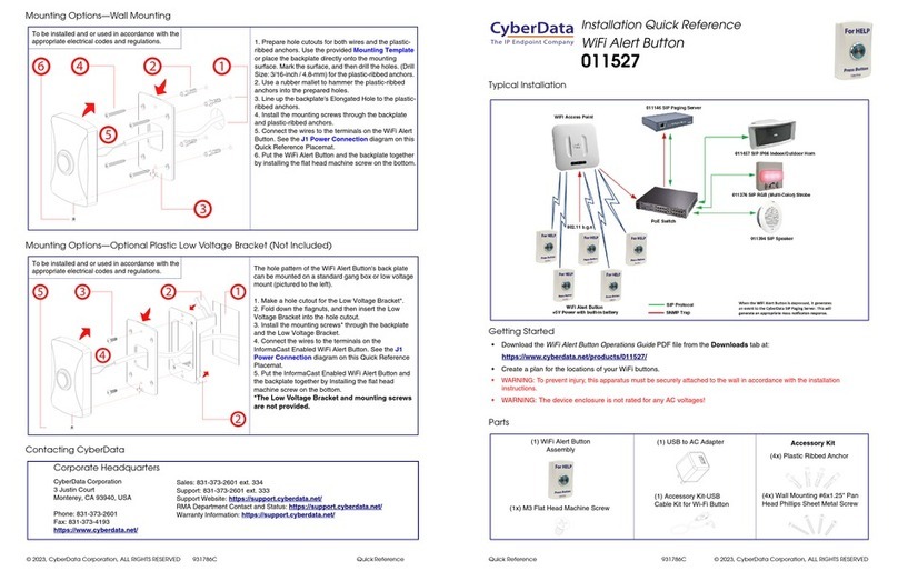 CyberData 011527 Installation quick reference CyberData 011527 Installation quick reference