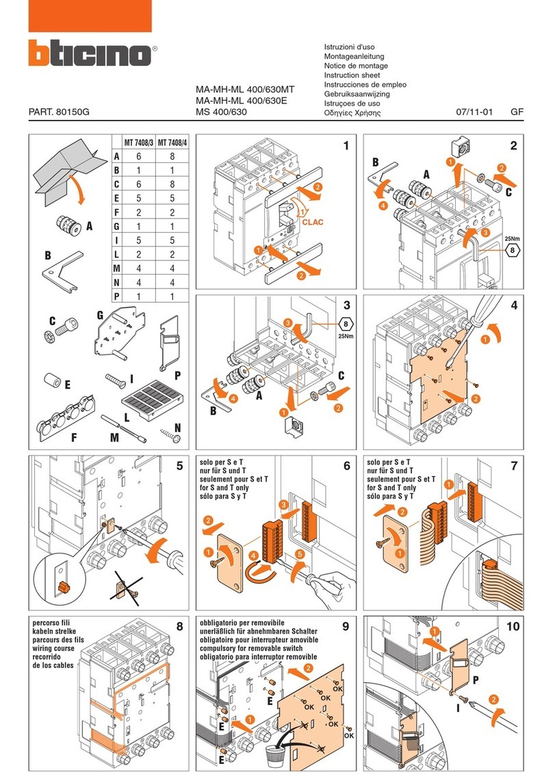 Bticino MA 400/630MT instruction sheet