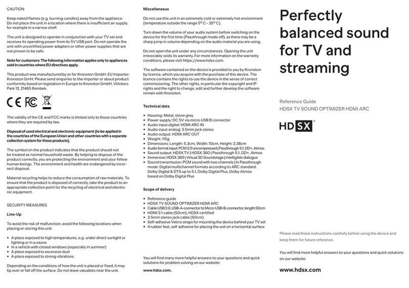 HDSX TV Sound Optimizer HDMI ARC reference guide HDSX TV Sound Optimizer HDMI ARC reference guide