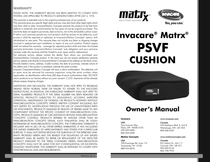 Invacare Matrx PSVF owner's manual