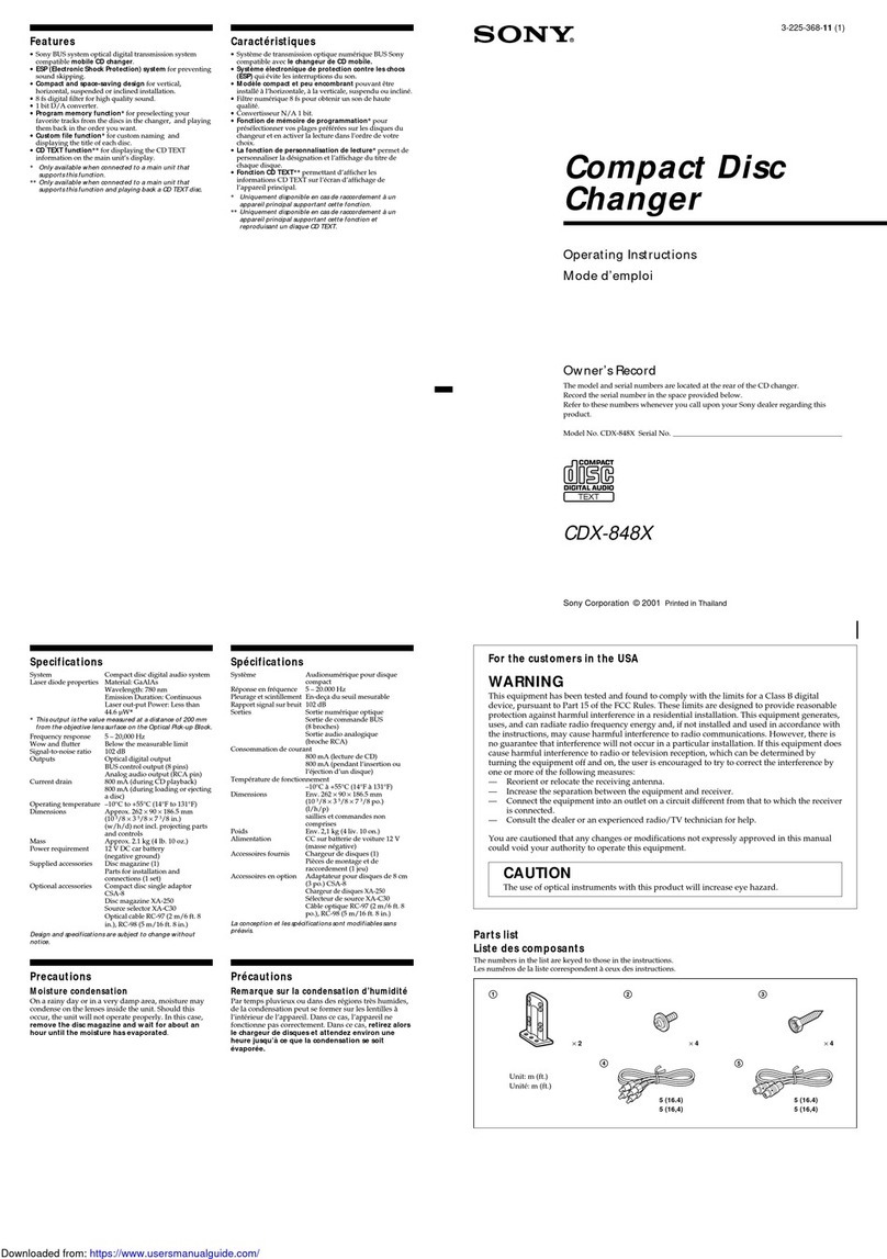 Sony CDX-848X - Compact Disc Changer System User manual