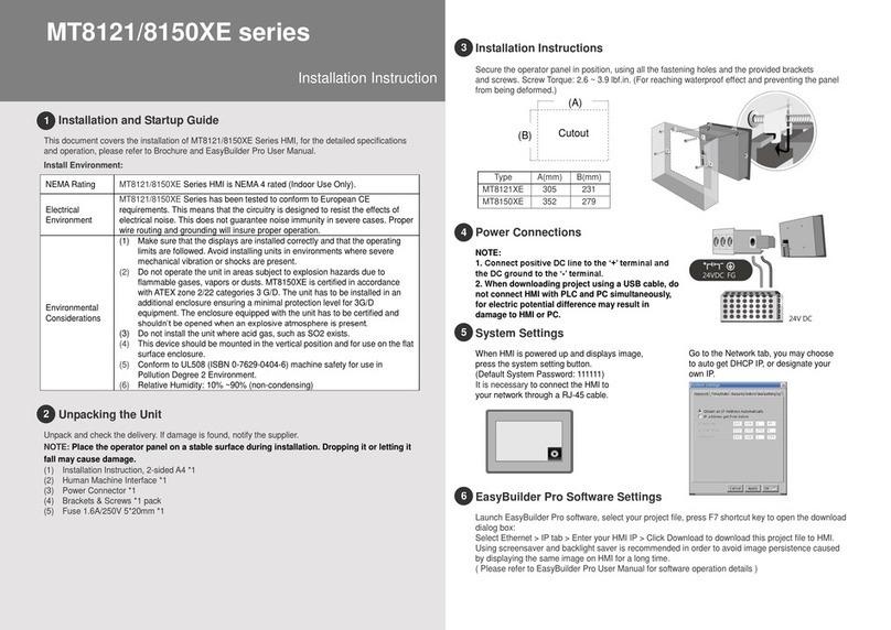 weintek MT8121XE Series Installation instruction