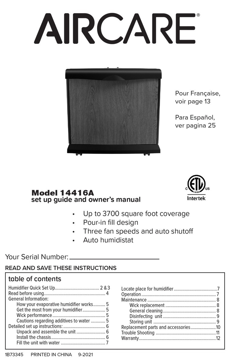 Aircare 14416A Setup guide and owners manual