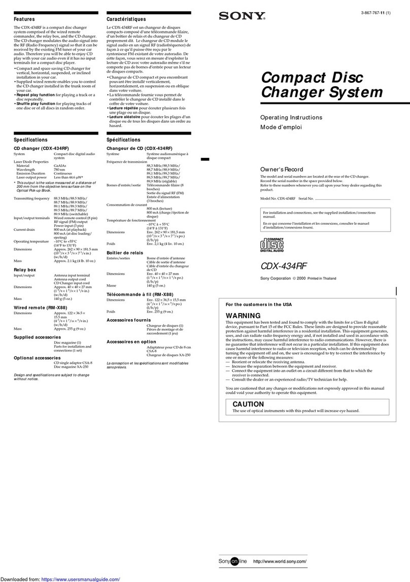 Sony CDX-434RF - Compact Disc Changer System User manual