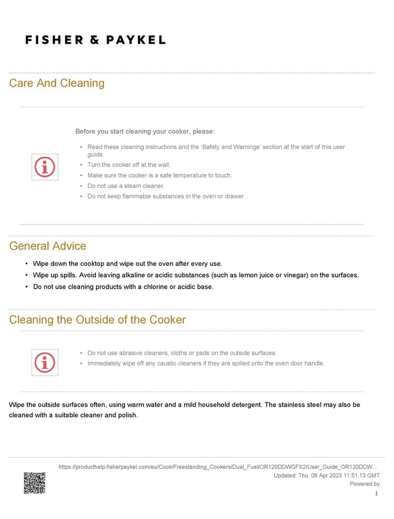 Fisher & Paykel OR120DDWGFX2 Care and cleaning Fisher & Paykel OR120DDWGFX2 Care and cleaning