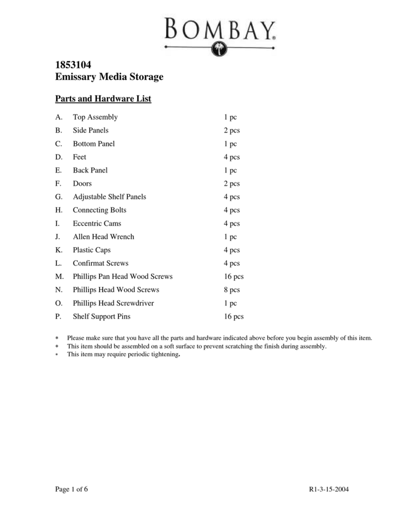 BOMBAY 1853104 User manual BOMBAY 1853104 User manual