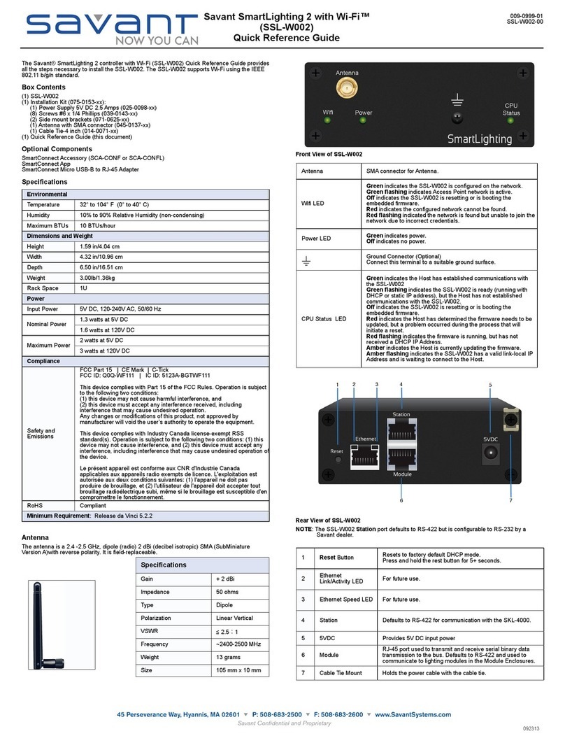 Savant SmartLighting 2 Quick reference guide