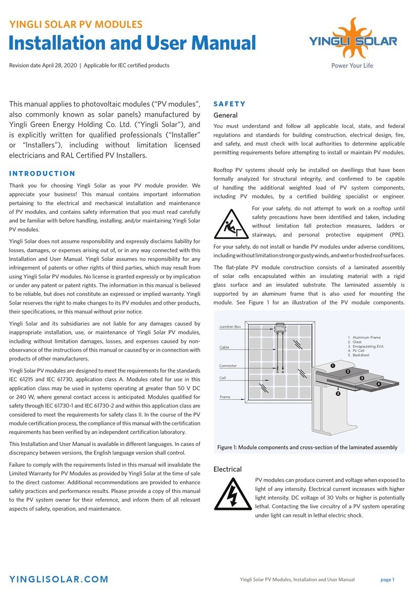 Yingli Solar YGE 60 Cell Series Installation and user manual