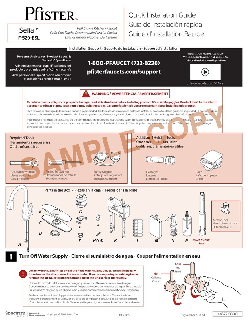 Spectrum Brands Pfister Selia F-529-ESL Quick installation guide
