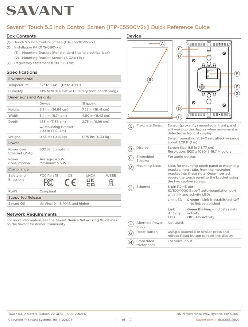 Savant ITP-E5500V2x Quick reference guide