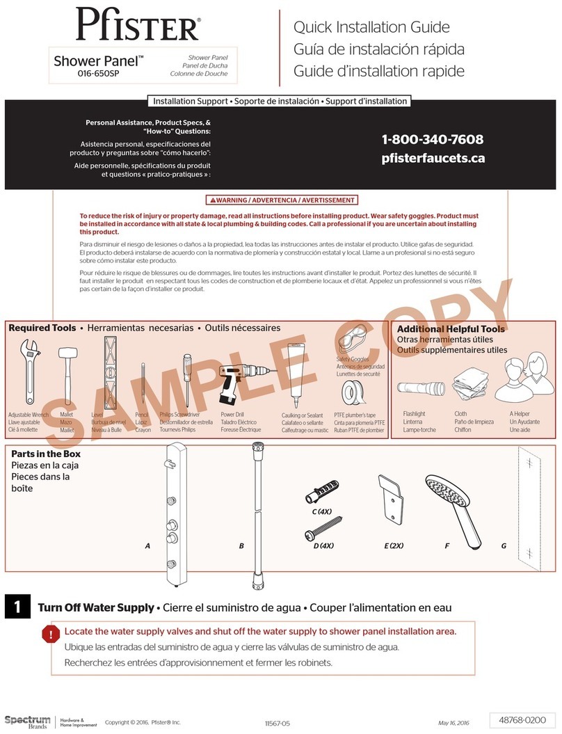 Spectrum Brands Pfister Shower Panel 016-650SP Quick installation guide